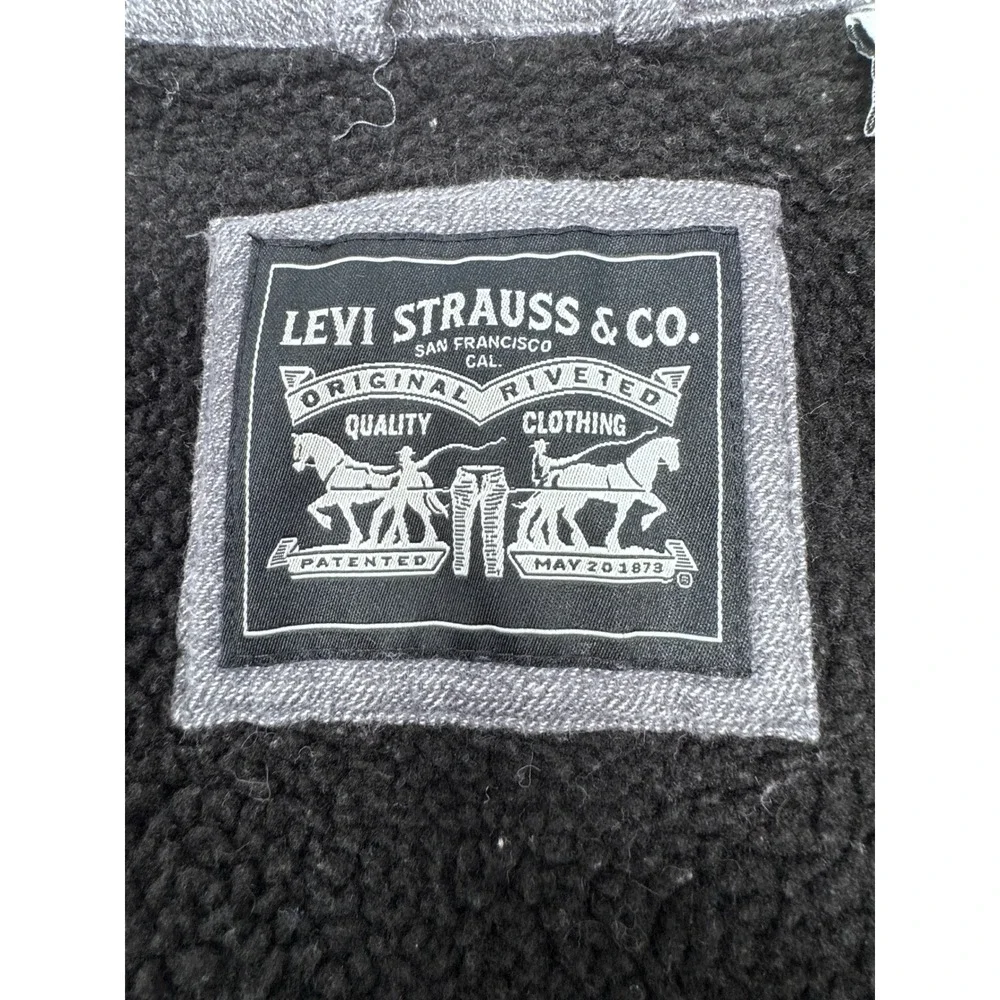 Levi Strauss & Co‎ Mens Sherpa Lined Flannel Shirt Jacket Dark Gray Size Medium - Picture 8 of 8